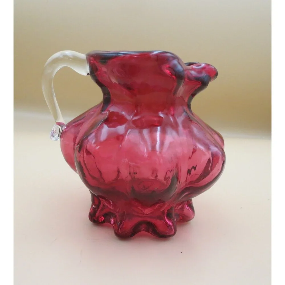Unbranded Small Cranberry Melon Glass Pitcher